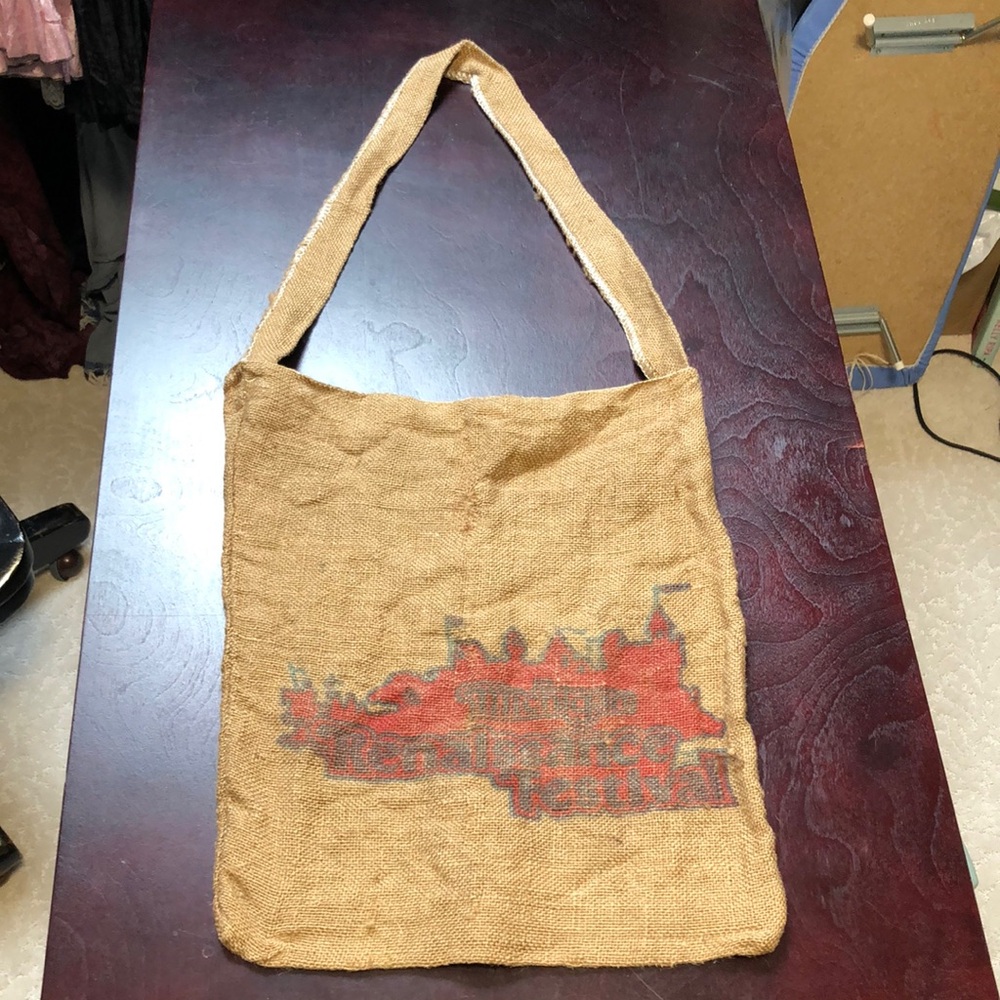 Vintage Michigan Renaissance Festival Faire Brown Burlap Shoulder Bag Tote Sack